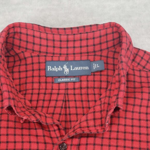 Vintage Ralph Lauren Shirt Mens Large Red Check Oxford Knit Pony Windowpane - Picture 3 of 5
